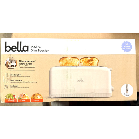 Bella 2 Slice Slim Toaster, Fits-Anywhere Kitchenware, 6 Shade Settings Oatmilk - Picture 6 of 6